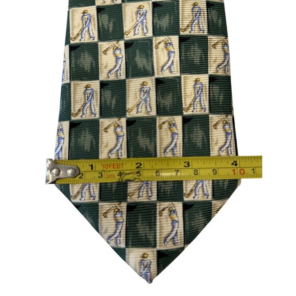Lands End Mens Golf Necktie 100% Silk Green Beige Check 59" Handmade In Italy - Picture 3 of 5